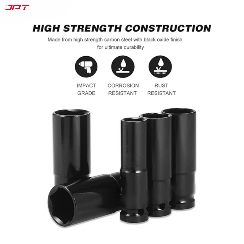 JPT Heavy-Duty 10-Piece Deep Impact Wrench Socket Set | 8MM To 24MM Long Size | 1/2-Inch Drive Size