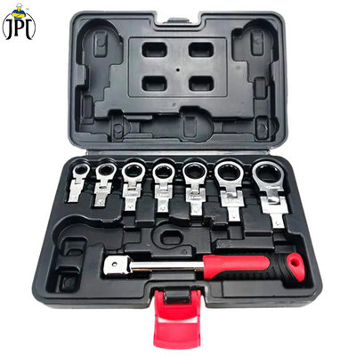 JPT Heavy Duty 8-Pieces Changeable Flex Head Ratchet Spanner | 7 Torx Heads Ranging From 8mm To 19mm | 180-Degree Rotation | Ratcheting Set for Automobile Repair, Home Projects, and More