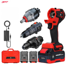 JPT Heavy Duty Brushless 3-In-1 Cordless Power Tool Set 3-Speed Power Unit with Impact Wrench, Impact Drill, and Rotary Hammer Attachment