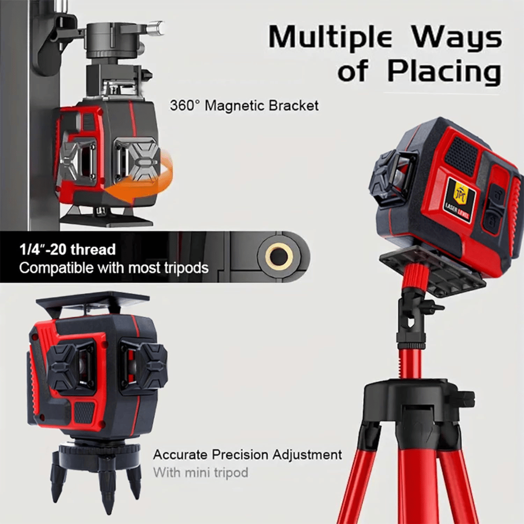 JPT 360° 3D Self-Leveling Laser Level with Mini Tripod – High-Precision Cross Line Tool for Construction, Renovation, and Floor Tiling with Two 1500mAh Batteries, Fast Charger and Durable Case