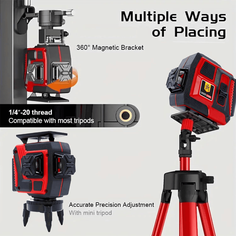 JPT 360° 3D Self-Leveling Laser Level with Mini Tripod – High-Precision Cross Line Tool for Construction, Renovation, and Floor Tiling with Two 1500mAh Batteries, Fast Charger and Durable Case