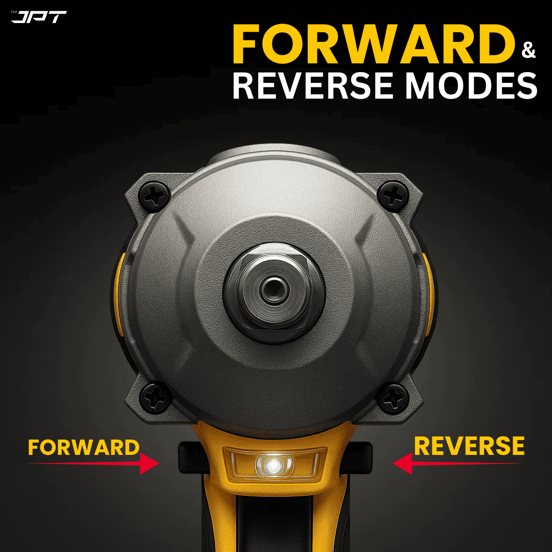 JPT 21V 550Nm Cordless Impact Wrench with brushless motor, 3 speed modes, 2300RPM, 4000mAh Li-ion battery & LED light—ideal for car, bike & DIY work. Buy Now