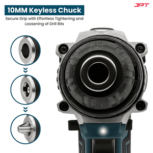 JPT 21V Heavy-Duty Impact Cordless Drill Machine | Max. 90N.M Torque | Max. 0-2000RPM Speed | 10MM Keyless Chuck | 25+3 Gears Setting | 2.0Ah Li-Ion Battery | 24Pcs Drill Accessories