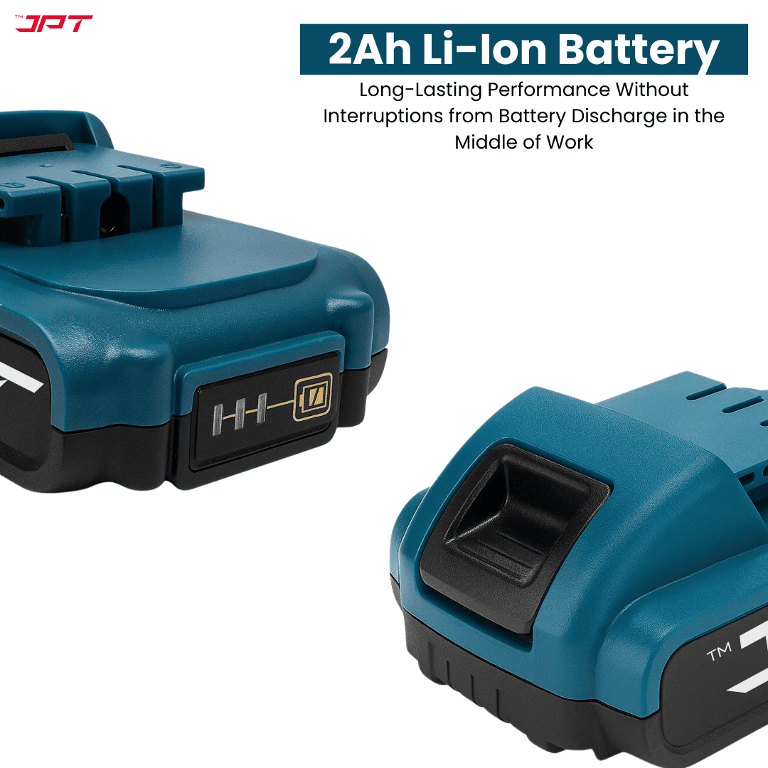 JPT 21V Heavy-Duty Impact Cordless Drill Machine | Max. 90N.M Torque | Max. 0-2000RPM Speed | 10MM Keyless Chuck | 25+3 Gears Setting | 2.0Ah Li-Ion Battery | 24Pcs Drill Accessories