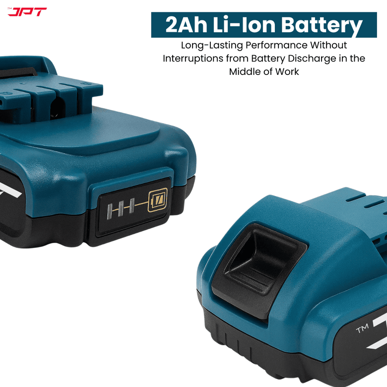 JPT 21V Heavy-Duty Impact Cordless Drill Machine | Max. 90N.M Torque | Max. 0-2000RPM Speed | 10MM Keyless Chuck | 25+3 Gears Setting | 2.0Ah Li-Ion Battery | 24Pcs Drill Accessories