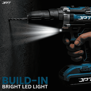 JPT 21V Heavy-Duty Impact Cordless Drill Machine | Max. 90N.M Torque | Max. 0-2000RPM Speed | 10MM Keyless Chuck | 25+3 Gears Setting | 2.0Ah Li-Ion Battery | 24Pcs Drill Accessories