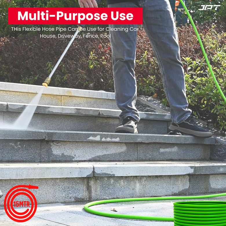 JPT Ultra Heavy-Duty 15MTR Flexible High Pressure Washer Hose Pipe | German Standard M22 x 15MM Thread | Up To 600Bar / 8700PSI | Double PVC Layers Build | Tangle & Kink Free Design