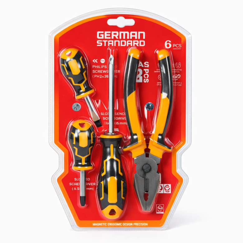JPT 4 PCS Tool Kit Set with Screwdriver and Plier Combo – Home Tool Kit with Phillips, Slotted & Stubby Screwdriver Set and Combination Plier, Basic Hand Tool Kit for Household Repair