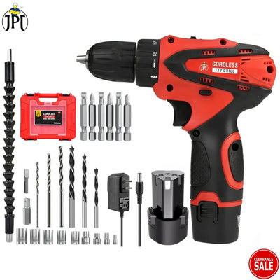 JPT 12-volt Cordless Drill Machine with 24-Piece Bits And Sockets Set | Clearance Sale 2024