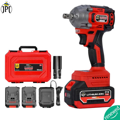 JPT Pro Series Brushless 21-volt Cordless Impact Wrench | 570N.m Torque | 4400 RPM Speed | 2 Speed Modes | 1/2-Inch Hex Shank | Bright LED Light | 4000mAh Battery | Fast Charger ( RENEWED )