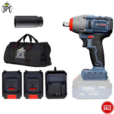 JPT New Brushless Heavy Duty Cordless Impact Wrench | 400 Nm Torque | 0-4300 RPM Speed | 0-3800 BPM | 1/2-Inch Head | LED Light | Forward/Reverse | 4000mAh Battery | Fast Charger |  Clearance Sale 2024