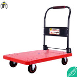 JPT Heavy Duty Small Folding Hand Trolley | 150 KG Weight Lifting Capacity | 360° Durable Swivel Wheels | Foldable Push Hand Cart For Loading And Storage | Red Colour ( RENEWED )