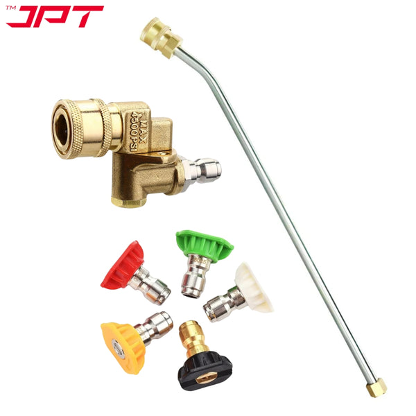 JPT Combo 30 Degree Bend Extension Rod 20" with 5 PCS Multiple Degree Washer Spray Nozzle Tips and 90 Degree Nozzle/Swivel Coupler