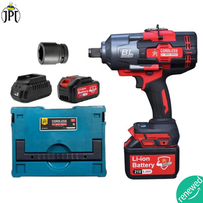 Grab the one of the most powerful JPT 3/4" brushless cordless impact wrench enewed, featuring 2100 Nm torque, 2300 RPM speed, 8000mAh battery, and fast charger.