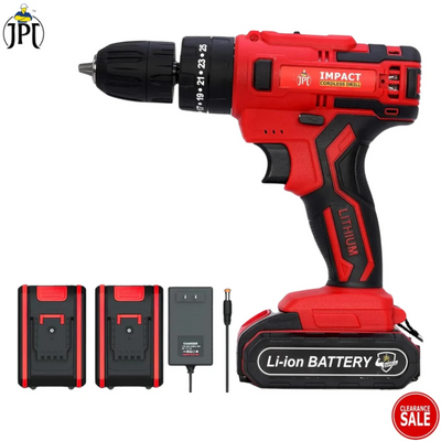 JPT Heavy Duty 21-volt Impact Cordless Drill Machine | 28 Nm Torque | 1350 RPM Speed | 3/8-Inch Keyless Chuck | 25+3 Setting Modes | 2 Speed Modes | 2000mAh Battery | Fast Charger | Clearance Sale 2024