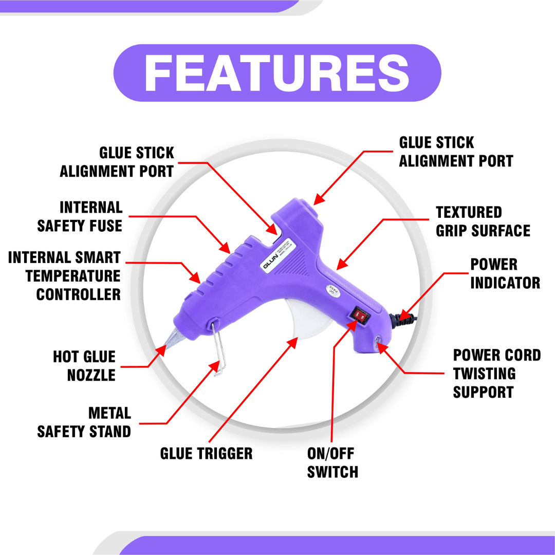 JPT Heavy Duty 80W / 100-240V / 50-60 Hz Adjustable Fast Heating Glue Gun with On / Off Switch | Easy Grip | Repairs Toy Model, Plastic, Wood, Metal Products, Art and Crafts | Use with 7mm Glue Sticks