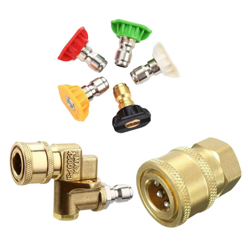 JPT Combo 5-Piece Quick Connect Universal Pressure Washer Nozzle | 180° Rotation with 5 Angles Pressure Washer Pivoting Coupler | 1/4-Inch Quick Connect Female Socket