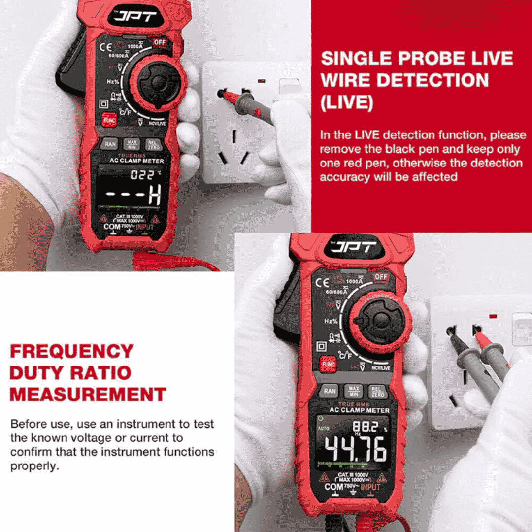 JPT Pro Series 1000A Inrush Digital Clamp Meter | Digital Multimeter with 6000 Counts | AC/DC Current & Voltage Tester | Temperature, Capacitance, Continuity, Duty Cycle