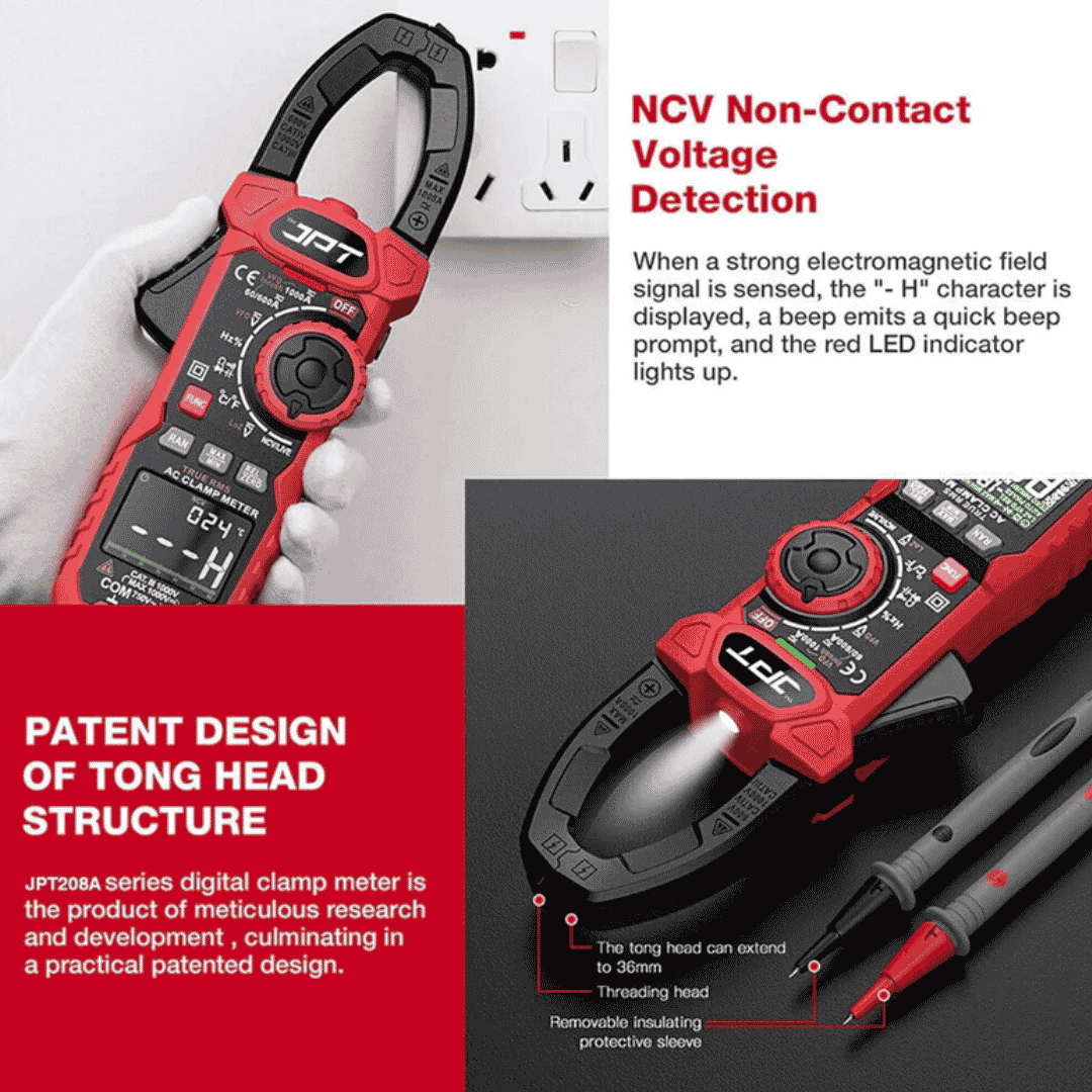 JPT Pro Series 1000A Inrush Digital Clamp Meter | Digital Multimeter with 6000 Counts | AC/DC Current & Voltage Tester | Temperature, Capacitance, Continuity, Duty Cycle
