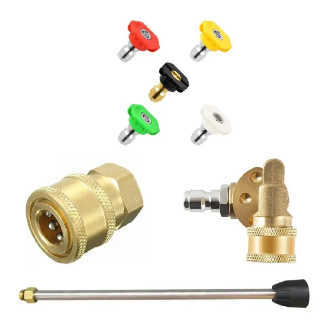 JPT Combo 5-Piece Multi-Degree Pressure Washer Nozzle, 5 Angles Pressure Washer Pivoting Coupler, 10-Inch Pressure Washer Extension Rod/Wand With 1/4-Inch Quick Connector
