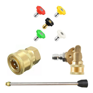 JPT Combo 5-Piece Multi-Degree Pressure Washer Nozzle, 5 Angles Pressure Washer Pivoting Coupler, 10-Inch Pressure Washer Extension Rod/Wand With 1/4-Inch Quick Connector