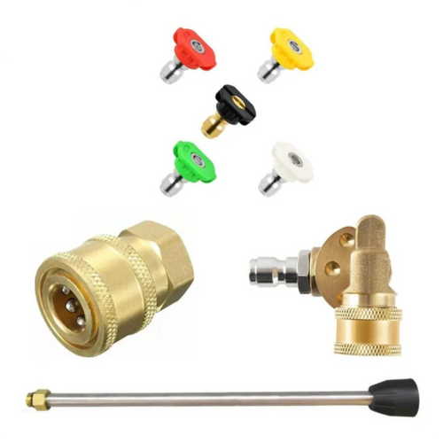 JPT Combo 5-Piece Multi-Degree Pressure Washer Nozzle, 5 Angles Pressure Washer Pivoting Coupler, 10-Inch Pressure Washer Extension Rod/Wand With 1/4-Inch Quick Connector