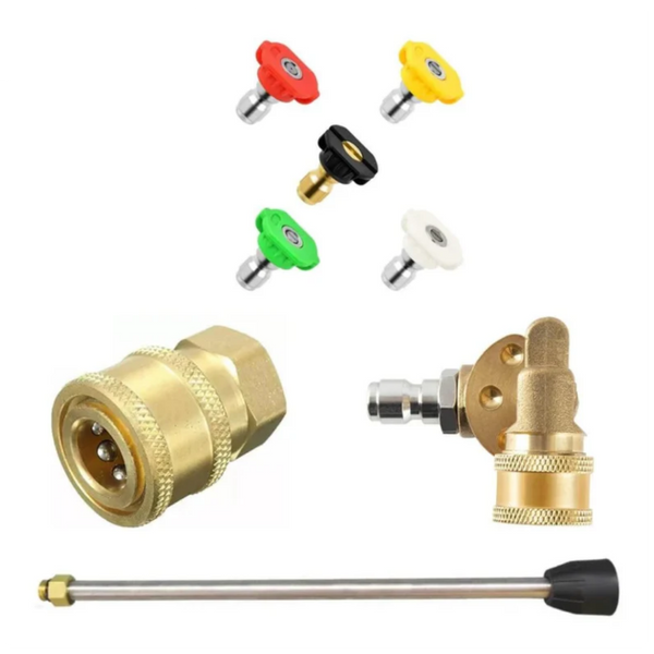 JPT Combo 5-Piece Multi-Degree Pressure Washer Nozzle, 5 Angles Pressure Washer Pivoting Coupler, 10-Inch Pressure Washer Extension Rod/Wand With 1/4-Inch Quick Connector