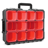 JPT Deep Tool Organizer Box with 10 Removable Bins, Heavy-Duty Storage Case with Transparent Lid for Tools, Hardware, Screws, Nuts, and Small items