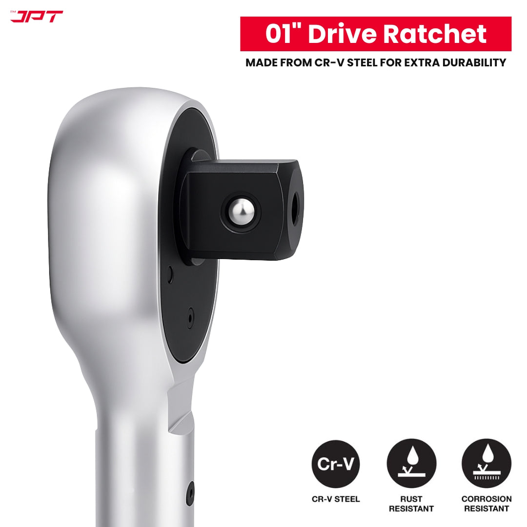 Buy JPT heavy-duty 01" socket ratchet wrench with 24-tooth gear, reversible drive, and spring-loaded quick release. Ideal for car repair, bikes, EVs, and more.