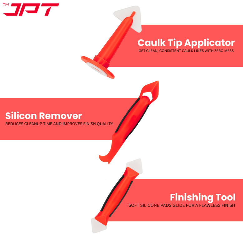 JPT 3-Piece Silicone Caulking Tool Kit | Sealant Finishing Grout Scraper | Gap Filler | Scraper Finishing Tool for Sinks, Bathtubs, Windows, Tiles, and All Sealing Projects