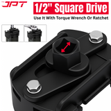 JPT Heavy-Duty Universal Adjustable Oil Filter Remover | 90-125mm Removal and Installation | Two Non Slip Serrated Jaws | 1/2" Drive Oil Filter Wrench for Easy Filter Removal