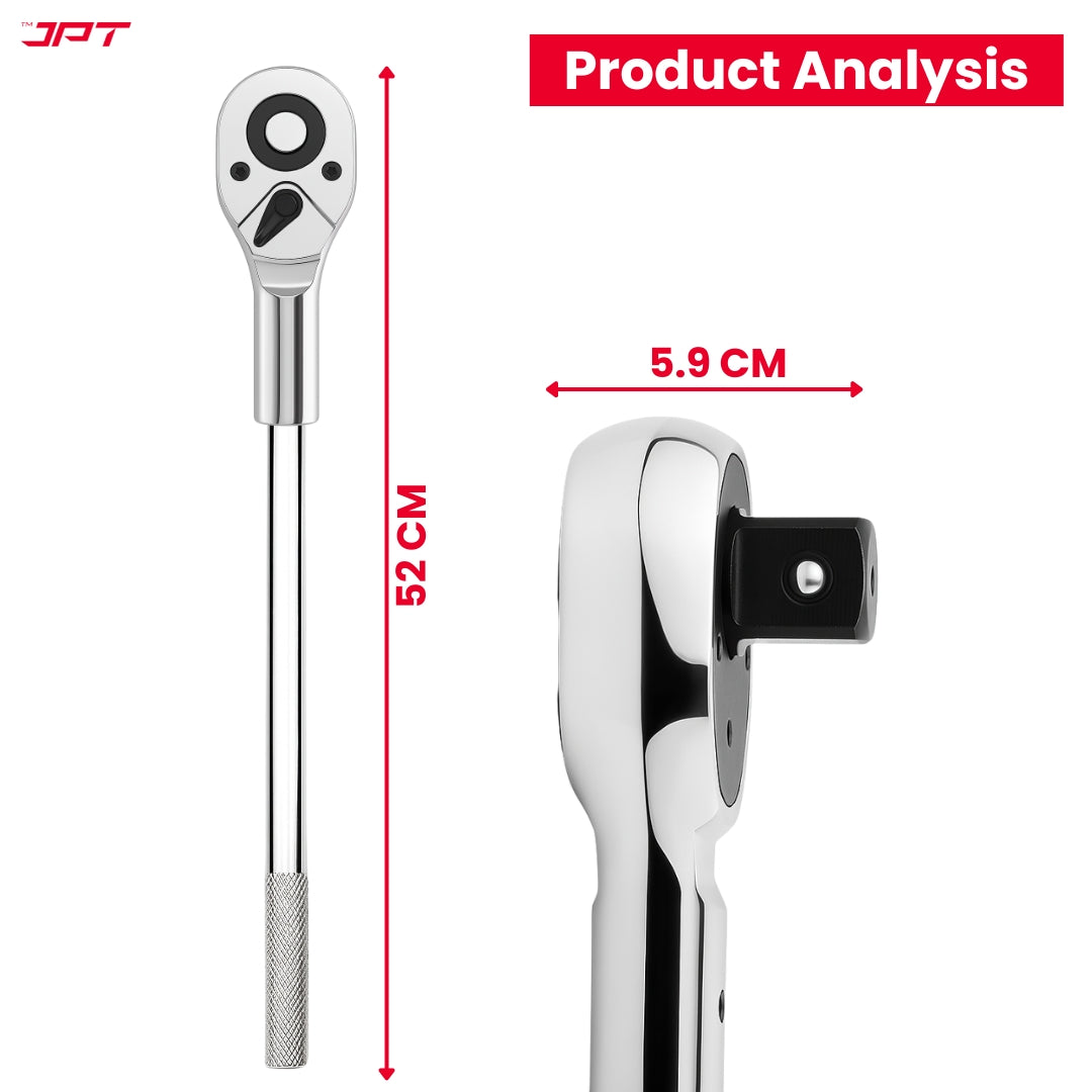 Buy JPT heavy-duty 01" socket ratchet wrench with 24-tooth gear, reversible drive, and spring-loaded quick release. Ideal for car repair, bikes, EVs, and more.