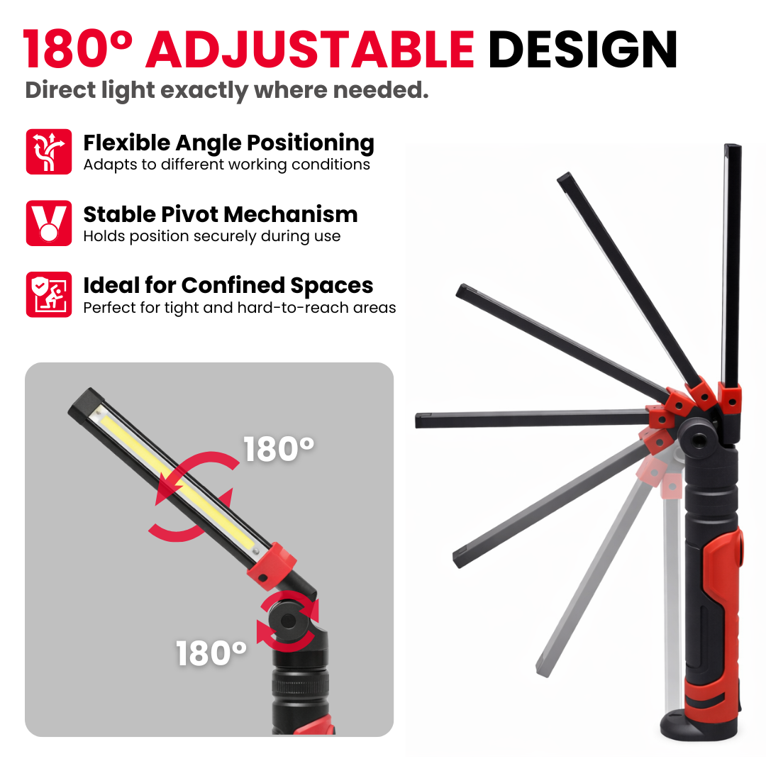 JPT 6W 1000 Lumens LED Work Light Rechargeable with Magnetic Base & 180° Foldable Head | COB Inspection Lamp for Industrial, Electrical, Construction & Emergency Field Use