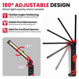 JPT 6W 1000 Lumens LED Work Light Rechargeable with Magnetic Base & 180° Foldable Head | COB Inspection Lamp for Industrial, Electrical, Construction & Emergency Field Use