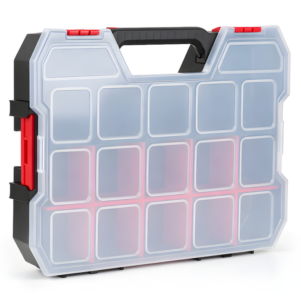 JPT Ultra Heavy Duty Tool Organizer Large | Stackable Interlocking Storage Box with 17 Compartments & 10 Removable Dividers | Portable Multi-Purpose Parts Organizer for Home & Professional Use