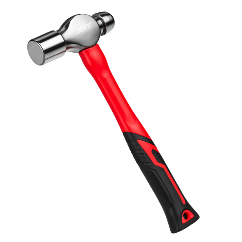 JPT 1.0lbs Forged Steel Ball Peen Hammer with Shock-Absorbing Rubber Grip – Heavy Duty Professional Engineer & Mechanic Hammer for Workshop, Metal Shaping, Riveting & Fabrication Work