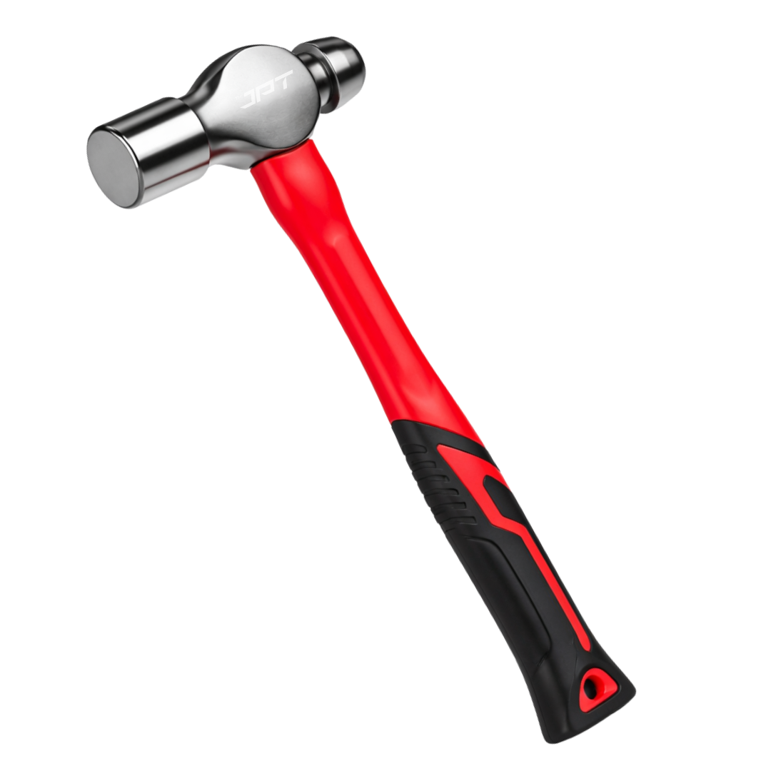 JPT 2.0lbs Forged Steel Ball Peen Hammer with Shock-Absorbing Rubber Grip – Heavy Duty Professional Engineer & Mechanic Hammer for Workshop, Metal Shaping, Riveting & Fabrication Work