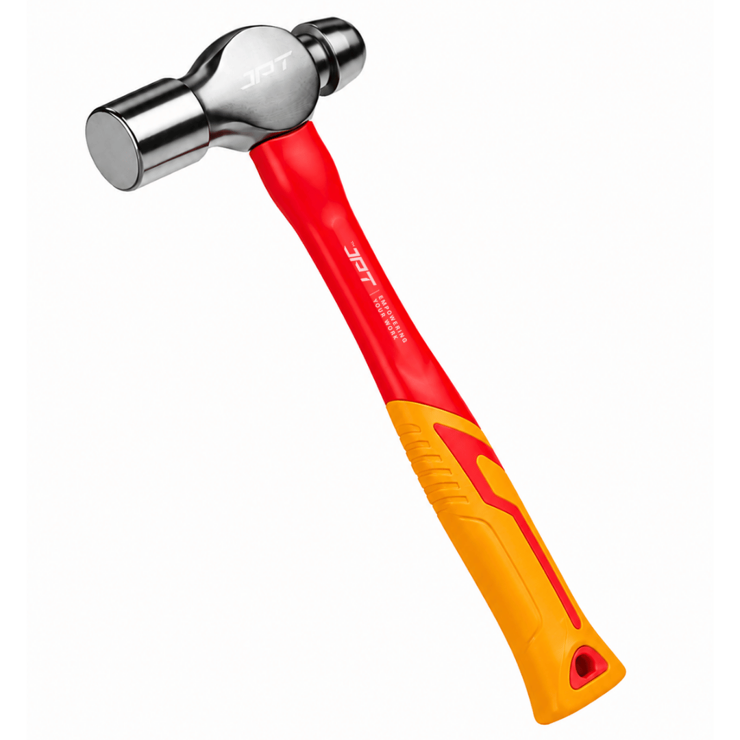 JPT 0.5lbs Forged Steel Ball Peen Hammer with Shock-Absorbing Rubber Grip – Heavy Duty Professional Engineer & Mechanic Hammer for Workshop, Metal Shaping, Riveting & Fabrication Work