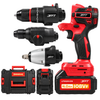 JPT Heavy Duty Brushless 3-In-1 Cordless Power Tool Set | 3-Speed Power Unit with Impact Wrench, Impact Drill, and Rotary Hammer Attachment