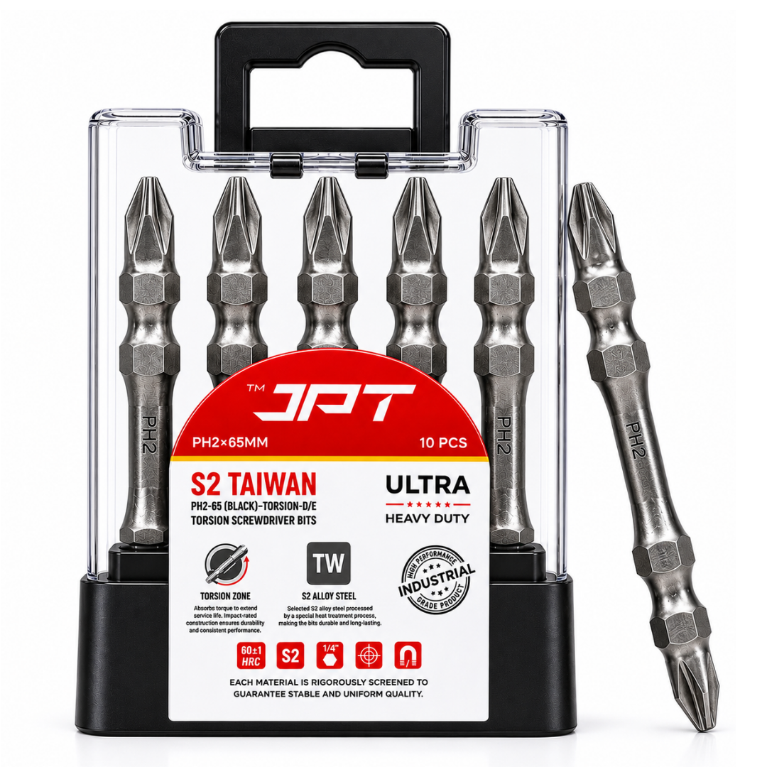 JPT 10-Pieces Ultra Heavy Duty Magnetic Screwdriver Bit Set | S2 High Torque Alloy Steel | PH2 Power Drill Double End
