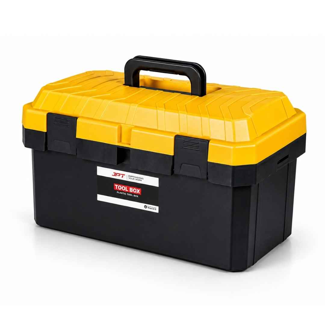 JPT 17-Inch Industrial-Grade Heavy-Duty Tool Box | Two Transparent Lids & One Removable Tray | Secure Tight Latch with Padlock Eye | Best for Electricians, Carpenters, Automobile Use & More