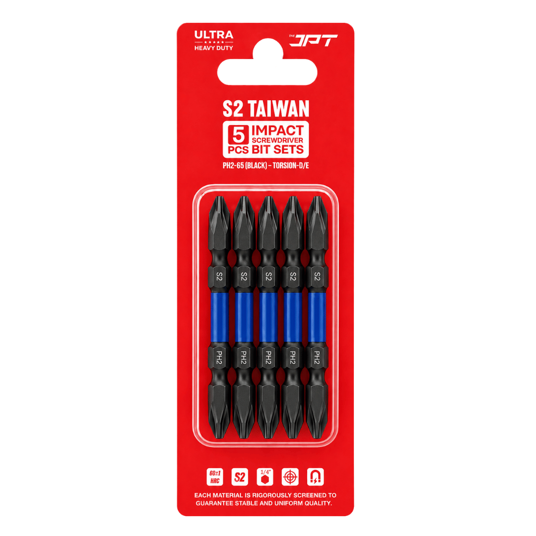 JPT Magnetic Impact Screwdriver Bit Set (5 PCS) | S2 Taiwan Material | 1/4 Inch Hex Shank & PH2 Tip | For High Torque Performance