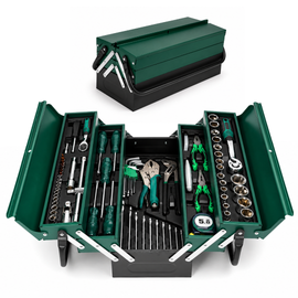 JPT 85-Piece Mechanics Tool Set, Garage Repair Kit with Tool Box | CR-V Steel • 1/4" & 1/2" Drive • Sockets, Wrenches & Pliers • Portable Storage Case • DIY & Professional