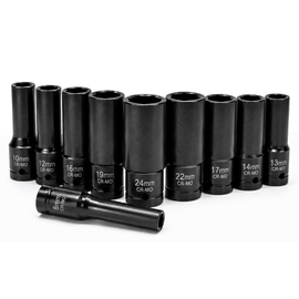 JPT Heavy-Duty 10-Piece Deep Impact Wrench Socket Set | 8MM To 24MM Long Size | 1/2-Inch Drive Size