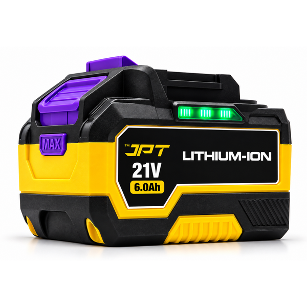 JPT 21V 6.0Ah Lithium-Ion Battery for Heavy-Duty Cordless Power Tools 6000mAh • Makita-Type Slide Mount • LED Indicator • Dual Charging • Angle Grinder • Impact Wrench • Rotary Hammer