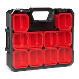 JPT Shallow Tool Organizer Box with 8 Removable Containers and Dividers, Heavy-Duty Storage Case with Transparent Lid for Tools, Hardware, Screws, and Small Items