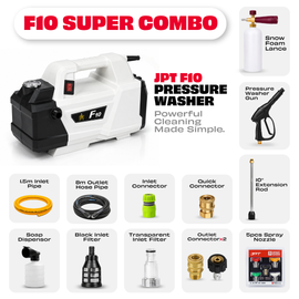 JPT Super Combo Domestic F10 Pressure Washer With 5 Multi Degree Nozzles, 2 Outlet Quick Connector & Coupler, Snow Foam Cannon, And All Other Accessories Included
