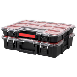 JPT Combo Deep and Shallow Tool Organizer Set with 10 & 8 Removable Bins, Adjustable Dividers, Heavy-Duty Storage Boxes with Transparent Lids for Tools, Hardware, Screws, and Small Parts