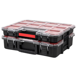 JPT Combo Deep and Shallow Tool Organizer Set with 10 & 8 Removable Bins, Adjustable Dividers, Heavy-Duty Storage Boxes with Transparent Lids for Tools, Hardware, Screws, and Small Parts