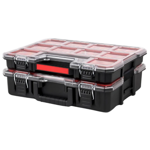 JPT Combo Deep and Shallow Tool Organizer Set with 10 & 8 Removable Bins, Adjustable Dividers, Heavy-Duty Storage Boxes with Transparent Lids for Tools, Hardware, Screws, and Small Parts